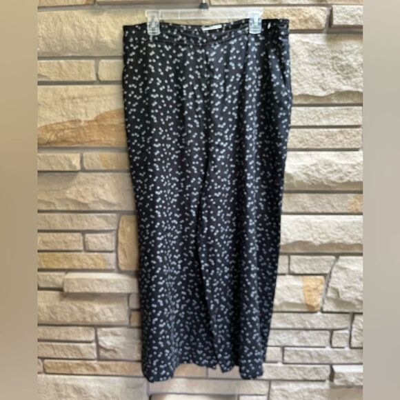 VETTA Capsule Black Ditsy Floral Wide Leg Trouser Pants Size 16 Made USA Tencel - Picture 3 of 10